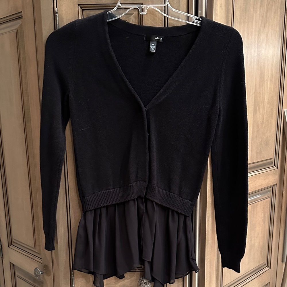 Aqua Elegant Black Sweater with Sheer Detail